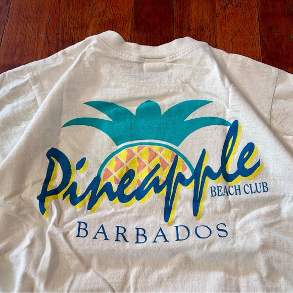Vintage Pineapple Beach Club Barbados Double Sided Cropped Graphic T-shirt XS - Picture 3 of 6